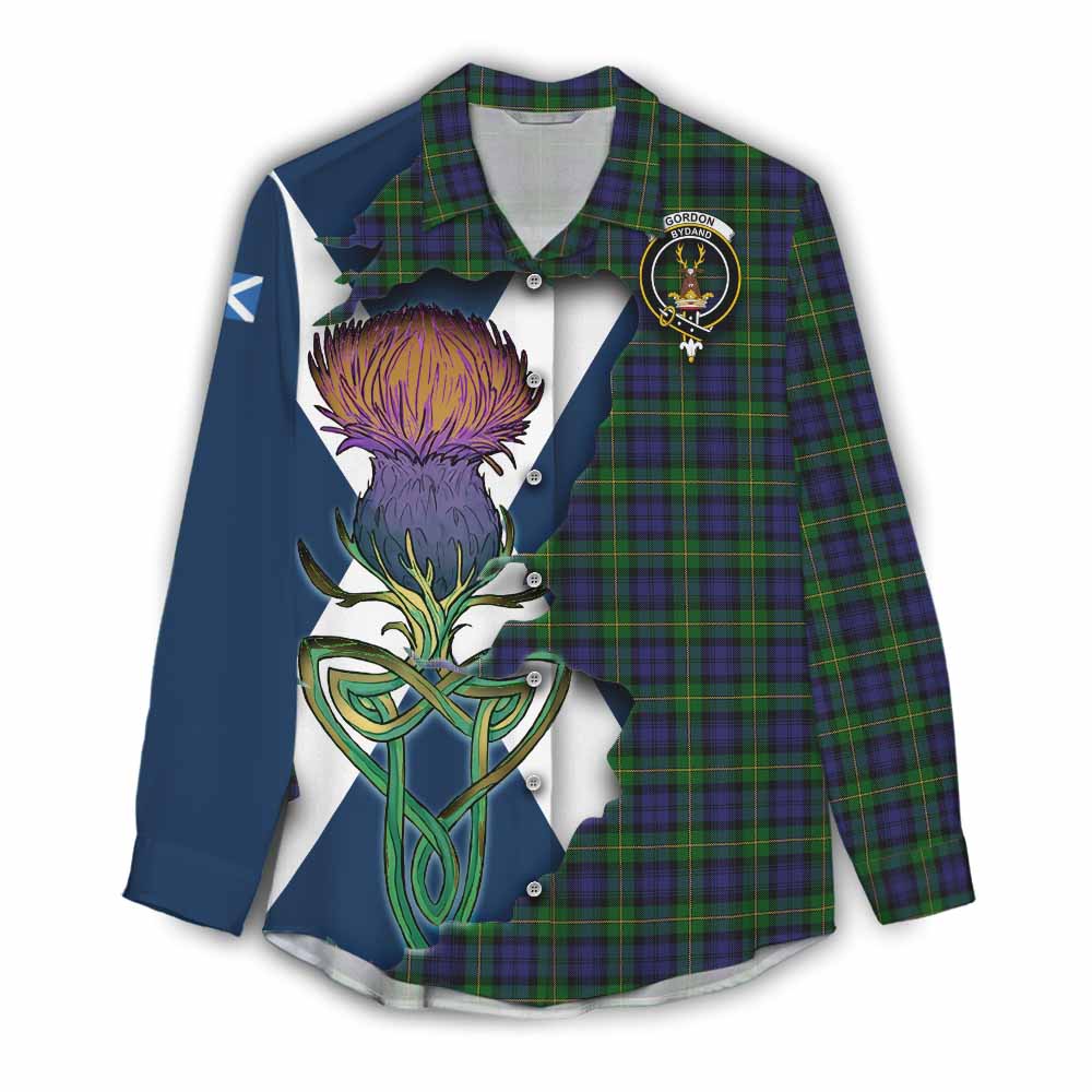 Tartan Vibes Clothing Gordon Tartan Family Crest Women's Casual Shirt Scottish Thistle Celtic Inspired