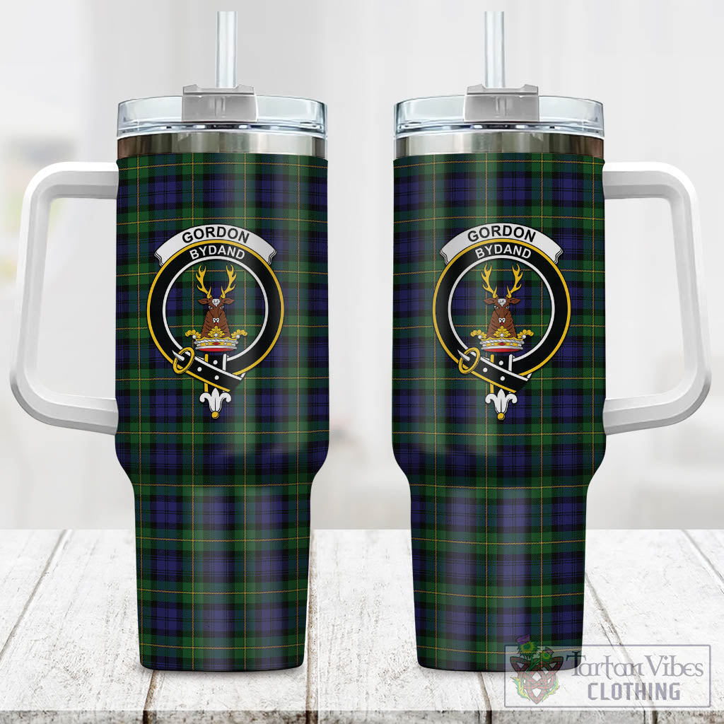 Tartan Vibes Clothing Gordon Tartan and Family Crest Tumbler with Handle