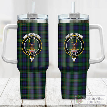 Tartan Vibes Clothing Gordon Tartan and Family Crest Tumbler with Handle