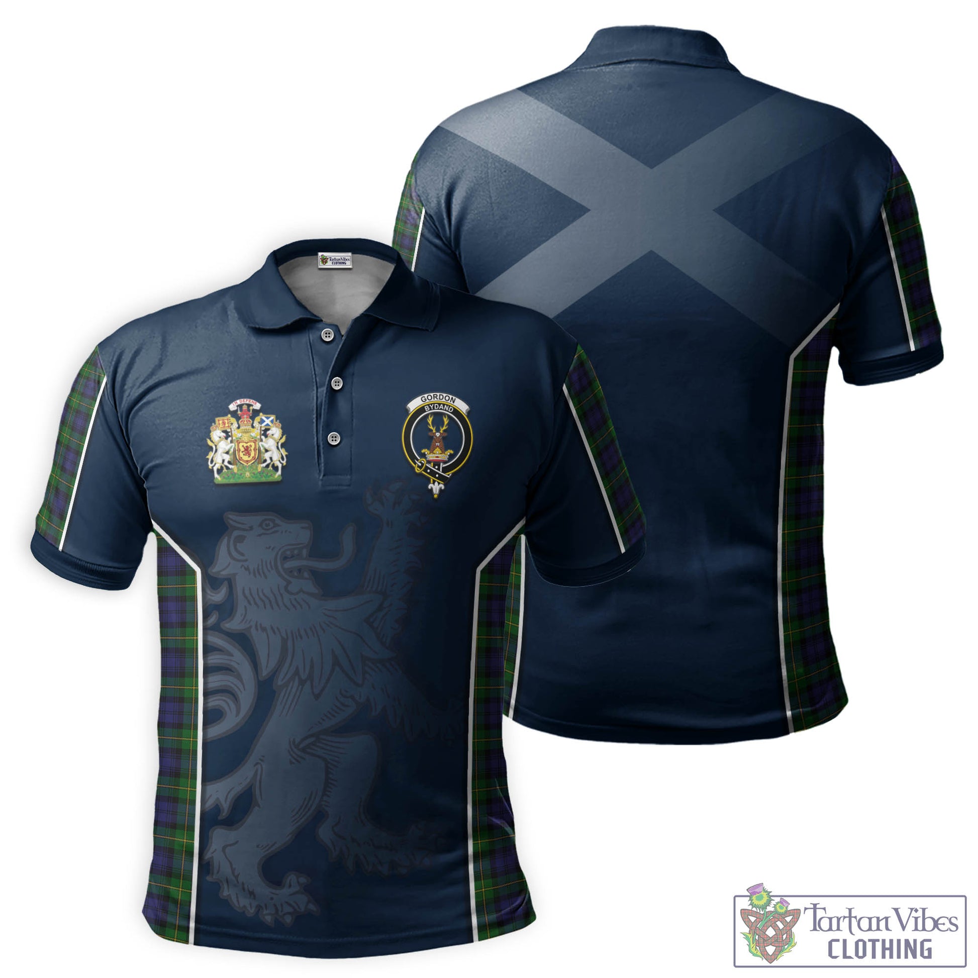Tartan Vibes Clothing Gordon Tartan Men's Polo Shirt with Family Crest and Lion Rampant Vibes Sport Style
