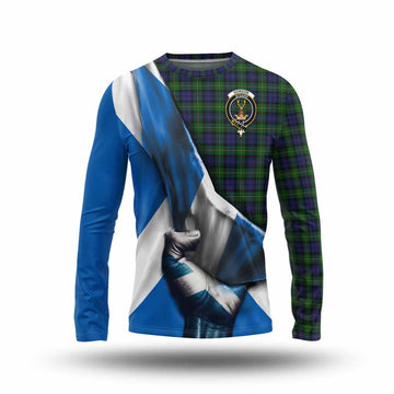 Tartan Vibes Clothing Gordon Tartan Long Sleeve T-Shirt with Family Crest Scotland Patriotic Style