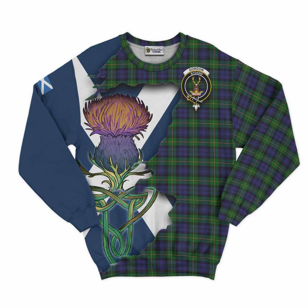 Tartan Vibes Clothing Gordon Tartan Family Crest Sweatshirt Scottish Thistle Celtic Inspired