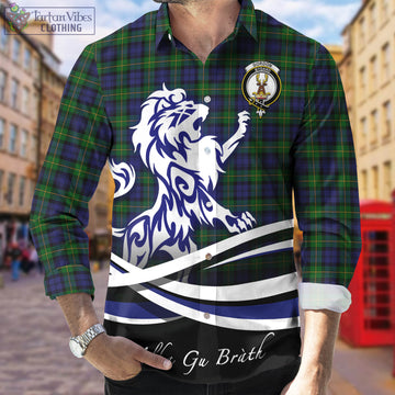 Gordon Tartan Long Sleeve Button Up Shirt with Alba Gu Brath Regal Lion Emblem