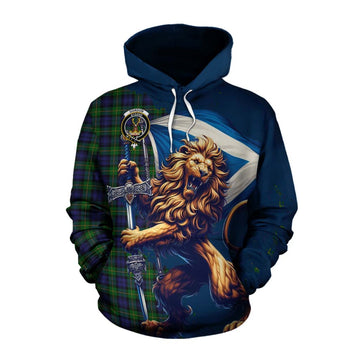 Gordon Tartan Family Crest Cotton Hoodie with Scottish Majestic Lion
