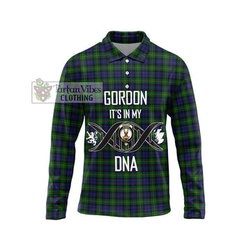 Gordon Tartan Long Sleeve Polo Shirt with Family Crest DNA In Me Style