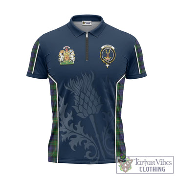 Gordon Tartan Zipper Polo Shirt with Family Crest and Scottish Thistle Vibes Sport Style
