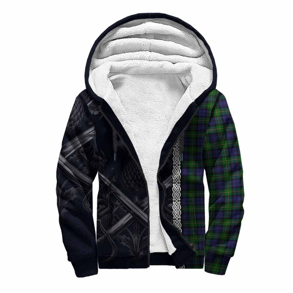 Tartan Vibes Clothing Gordon Tartan Sherpa Hoodie with Family Crest Cross Sword Thistle Celtic Vibes