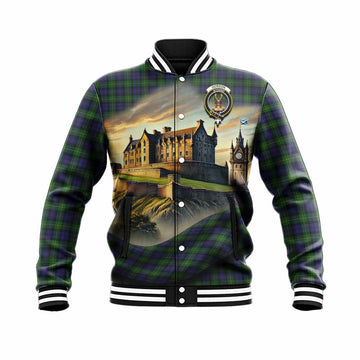 Tartan Vibes Clothing Gordon Tartan Family Crest Baseball Jacket with Scottish Ancient Castle Style