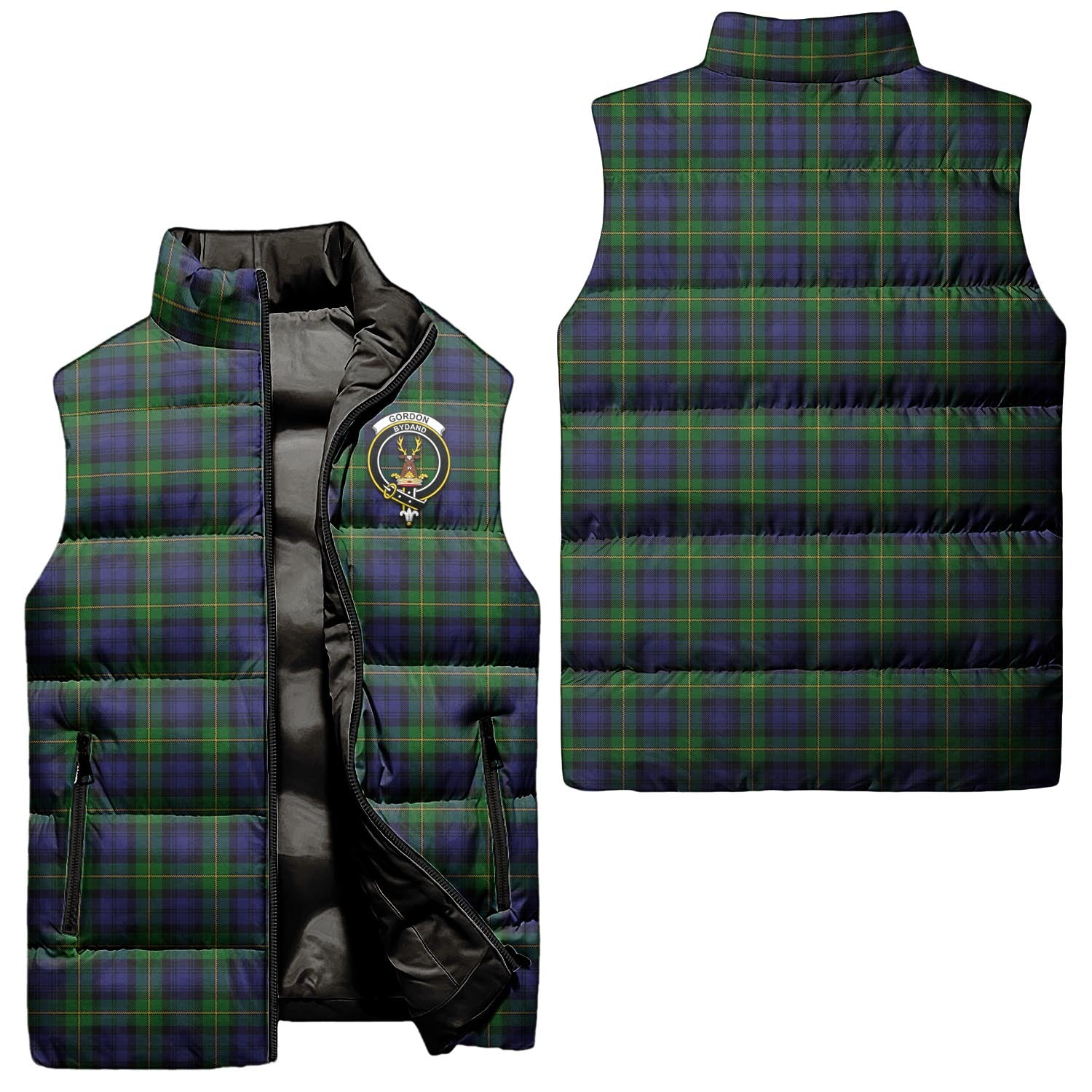 Gordon Tartan Sleeveless Puffer Jacket with Family Crest Unisex - Tartan Vibes Clothing