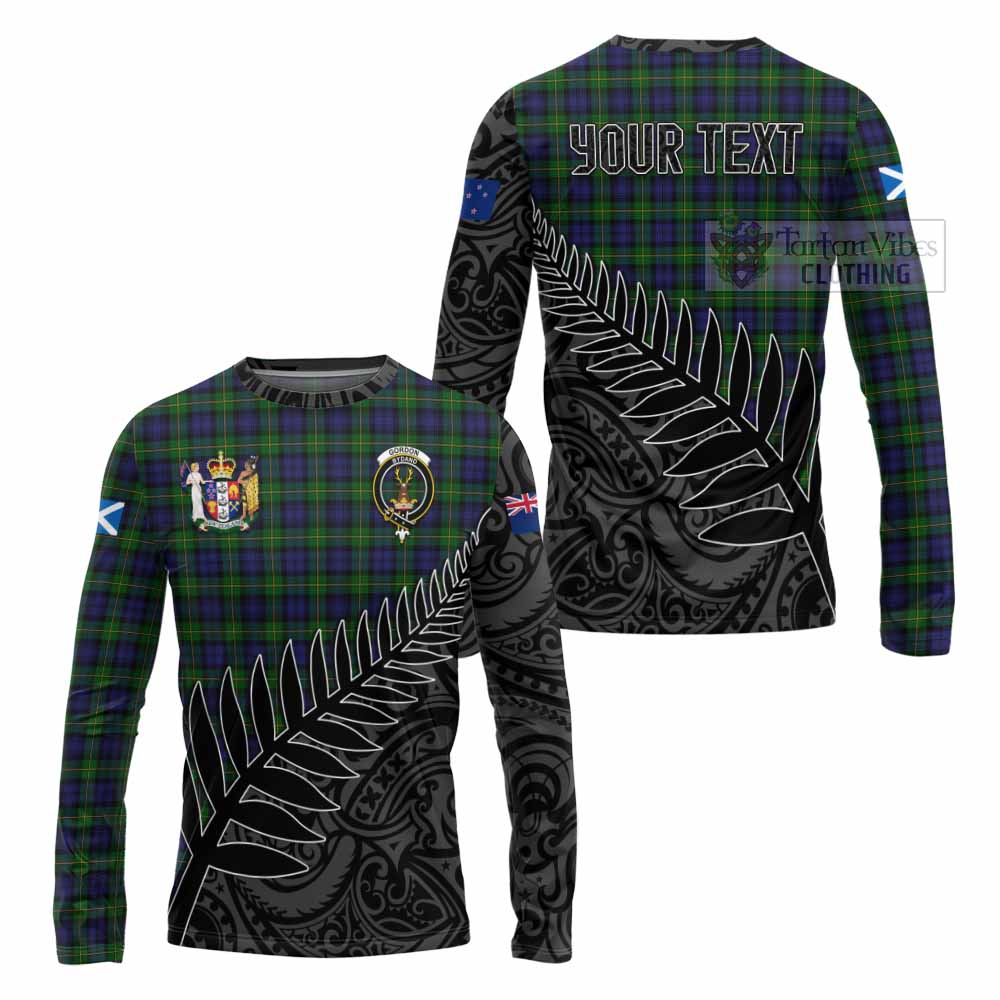 Tartan Vibes Clothing Gordon Crest Tartan Long Sleeve T-Shirt with New Zealand Silver Fern Half Style