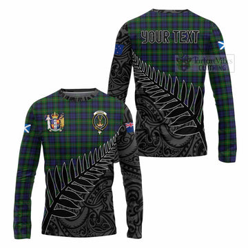 Tartan Vibes Clothing Gordon Crest Tartan Long Sleeve T-Shirt with New Zealand Silver Fern Half Style