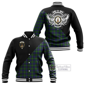 Gordon Tartan Baseball Jacket with Family Crest and Military Logo Style
