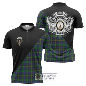 Gordon Tartan Zipper Polo Shirt with Family Crest and Military Logo Style Unisex - Tartanvibesclothing Shop