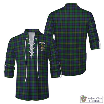 Gordon Tartan Men's Scottish Traditional Jacobite Ghillie Kilt Shirt with Family Crest