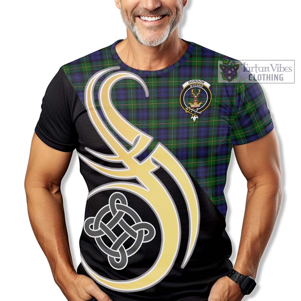 Tartan Vibes Clothing Gordon Tartan T-Shirt with Family Crest and Celtic Symbol Style