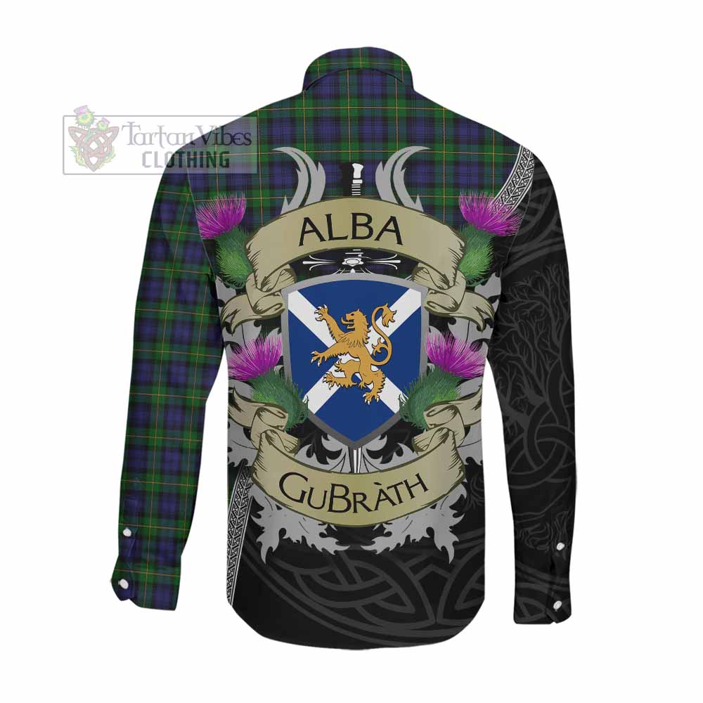Tartan Vibes Clothing Gordon Tartan Family Crest Long Sleeve Button Shirt Lion Rampant Royal Thistle Shield Celtic Inspired