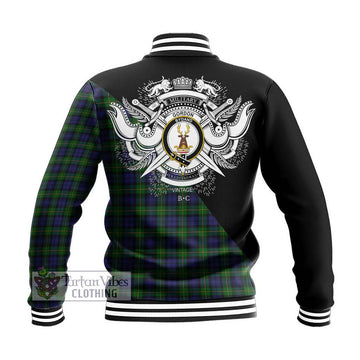Gordon Tartan Baseball Jacket with Family Crest and Military Logo Style