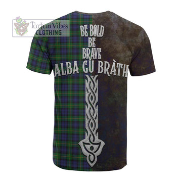 Gordon Tartan Family Crest Cotton T-shirt Alba Gu Brath Be Brave Lion Ancient Style