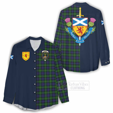 Tartan Vibes Clothing Gordon Tartan Women's Casual Shirt Alba with Scottish Lion Royal Arm Half Style