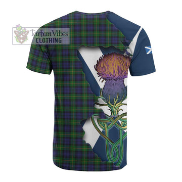 Gordon Tartan Family Crest Cotton T-shirt Scottish Thistle Celtic Inspired