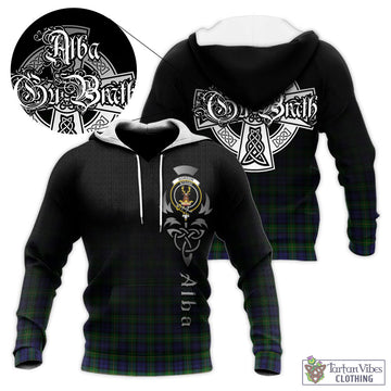 Gordon Tartan Knitted Hoodie Featuring Alba Gu Brath Family Crest Celtic Inspired