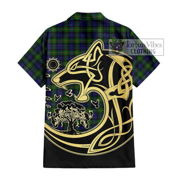 Gordon Tartan Hawaiian Shirt with Family Crest Celtic Wolf Style