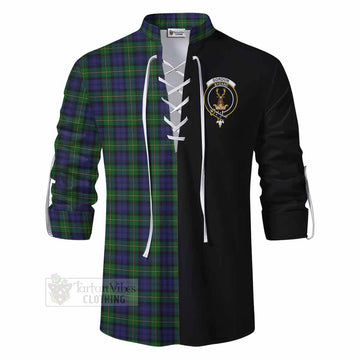 Gordon Tartan Ghillie Kilt Shirt with Family Crest and Half Of Me Style