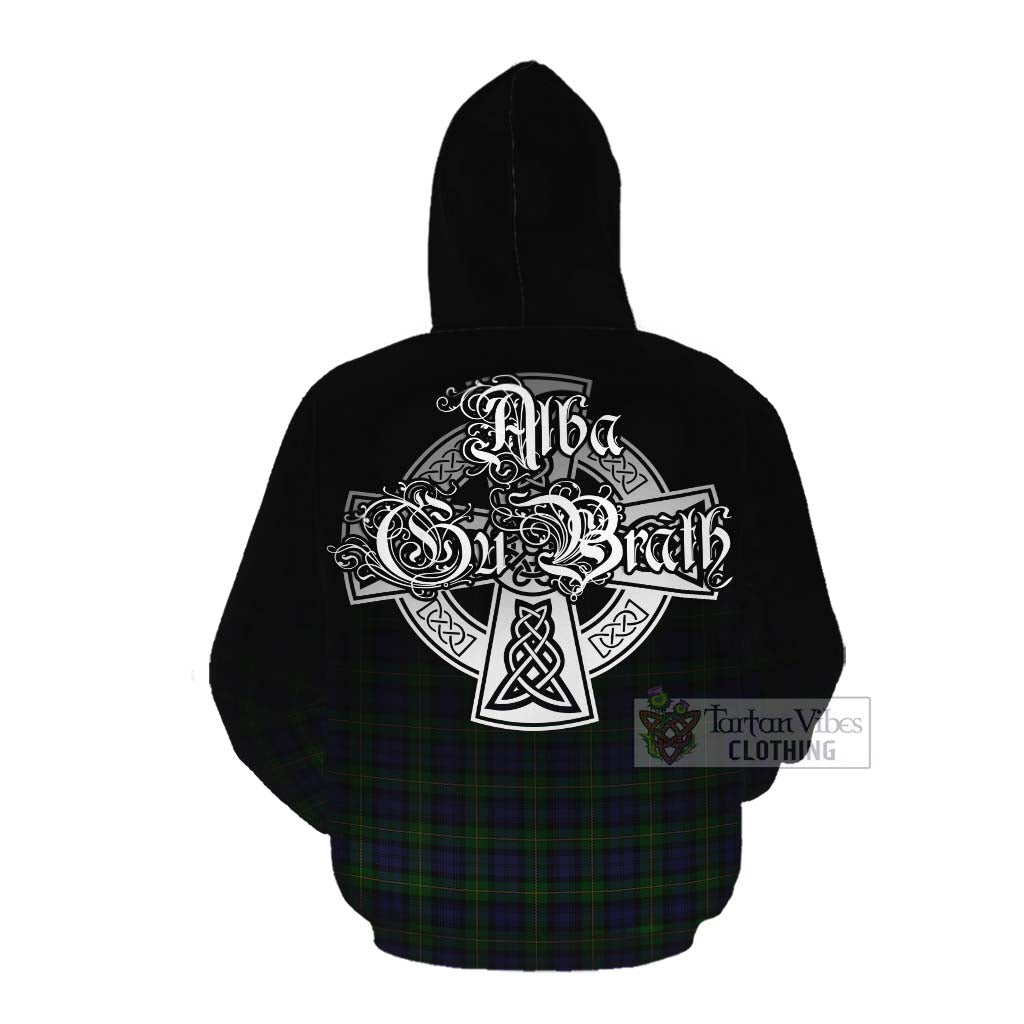 Gordon Tartan Cotton Hoodie Featuring Alba Gu Brath Family Crest Celtic Inspired Pullover Hoodie - Tartan Vibes Clothing