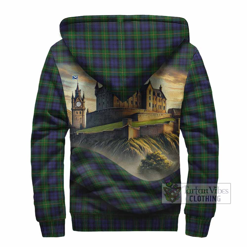 Tartan Vibes Clothing Gordon Tartan Family Crest Sherpa Hoodie with Scottish Ancient Castle Style