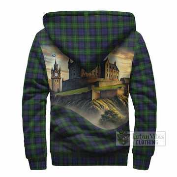 Gordon Tartan Family Crest Sherpa Hoodie with Scottish Ancient Castle Style