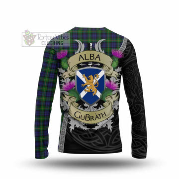 Tartan Vibes Clothing Gordon Tartan Family Crest Long Sleeve T-Shirt Lion Rampant Royal Thistle Shield Celtic Inspired