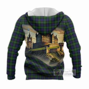 Gordon Tartan Family Crest Knitted Hoodie with Scottish Ancient Castle Style