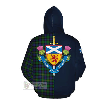 Gordon Tartan Cotton Hoodie Alba with Scottish Lion Royal Arm Half Style