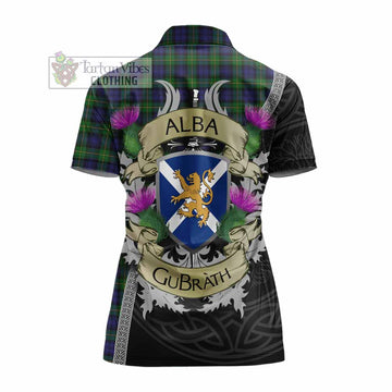 Gordon Tartan Family Crest Women's Polo Shirt Lion Rampant Royal Thistle Shield Celtic Inspired