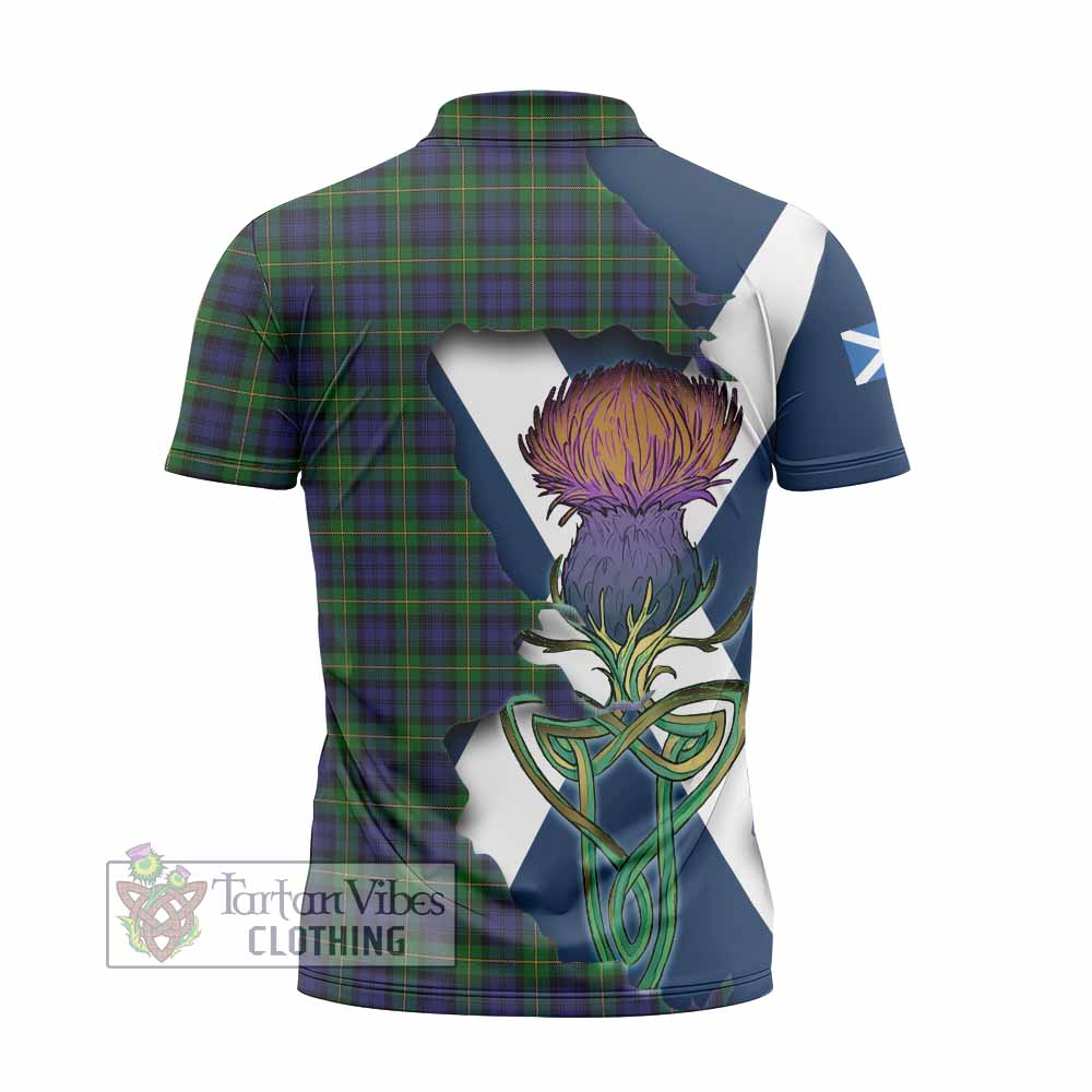 Tartan Vibes Clothing Gordon Tartan Family Crest Zipper Polo Shirt Scottish Thistle Celtic Inspired