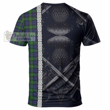 Tartan Vibes Clothing Gordon Tartan T-Shirt with Family Crest Cross Sword Thistle Celtic Vibes