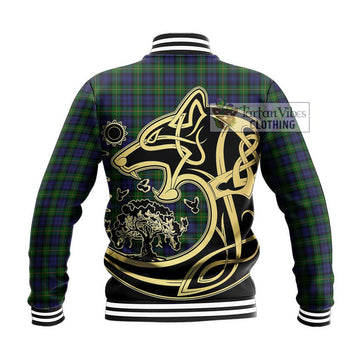 Gordon Tartan Baseball Jacket with Family Crest Celtic Wolf Style