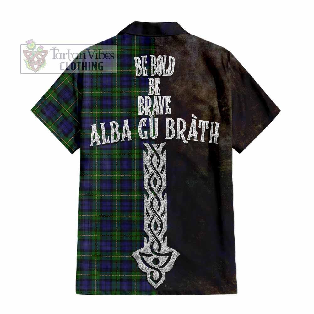 Tartan Vibes Clothing Gordon Tartan Family Crest Short Sleeve Button Shirt Alba Gu Brath Be Brave Lion Ancient Style