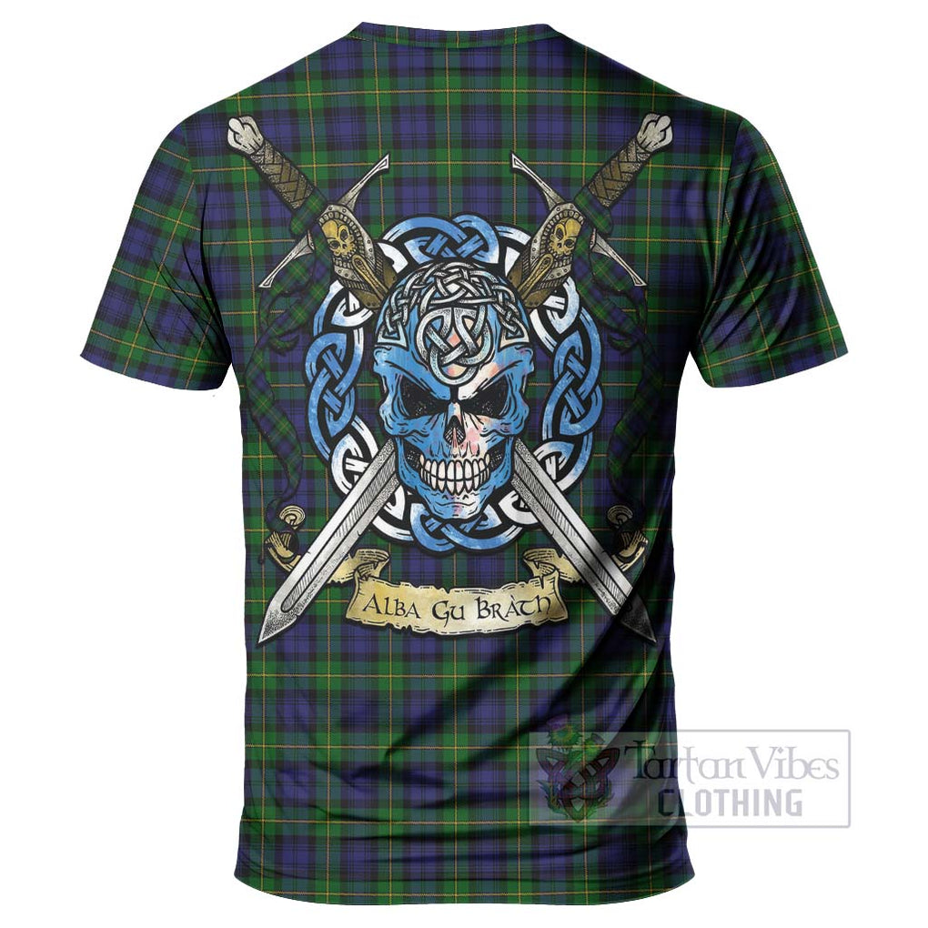 Tartan Vibes Clothing Gordon Tartan T-Shirt with Family Crest Celtic Skull Style