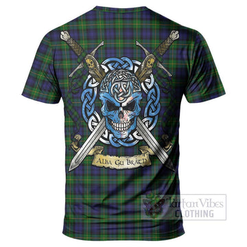 Tartan Vibes Clothing Gordon Tartan T-Shirt with Family Crest Celtic Skull Style