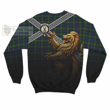 Gordon Crest Tartan Sweatshirt with Golden Lion Emblem Celtic Style