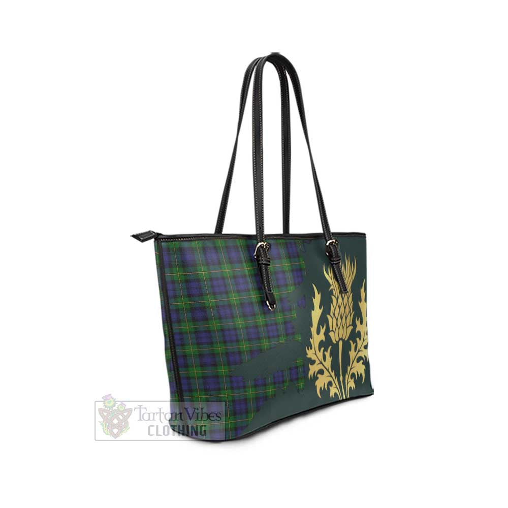Tartan Vibes Clothing Gordon Tartan Leather Tote Bag Gold Thistle Style