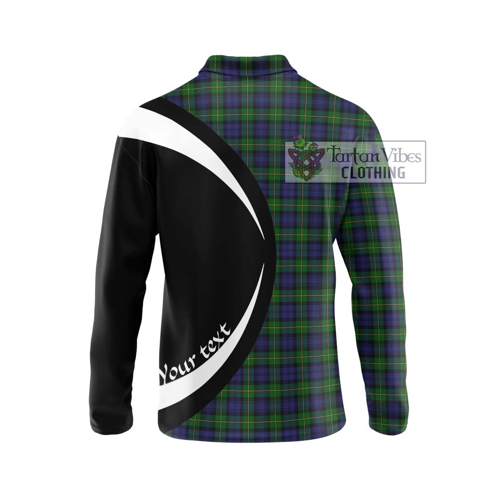 Gordon Tartan Long Sleeve Polo Shirt with Family Crest Circle Style - Tartan Vibes Clothing