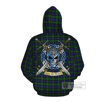Gordon Tartan Cotton Hoodie with Family Crest Celtic Skull Style