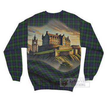 Gordon Tartan Family Crest Sweatshirt with Scottish Ancient Castle Style