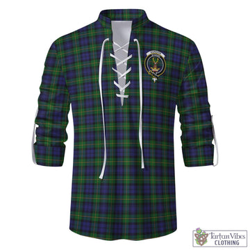 Gordon Tartan Men's Scottish Traditional Jacobite Ghillie Kilt Shirt with Family Crest