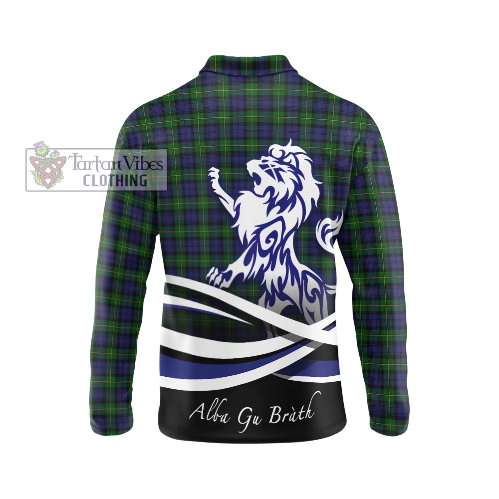 Gordon Tartan Long Sleeve Polo Shirt with Alba Gu Brath Regal Lion Emblem - Tartanvibesclothing Shop