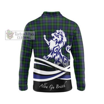 Gordon Tartan Long Sleeve Polo Shirt with Alba Gu Brath Regal Lion Emblem