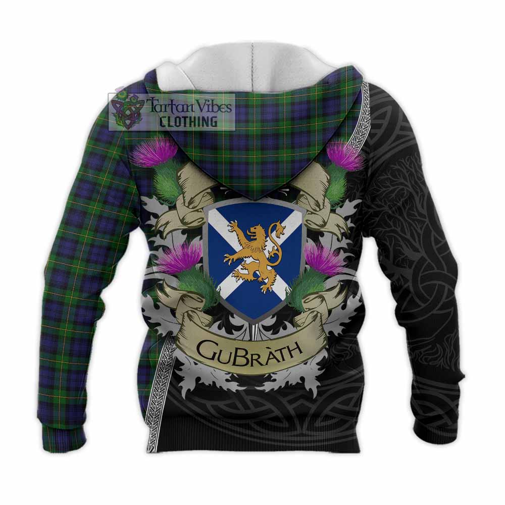 Tartan Vibes Clothing Gordon Tartan Family Crest Knitted Hoodie Lion Rampant Royal Thistle Shield Celtic Inspired