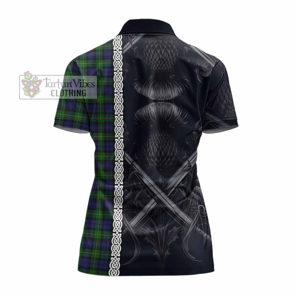 Tartan Vibes Clothing Gordon Tartan Women's Polo Shirt with Family Crest Cross Sword Thistle Celtic Vibes